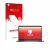 Parte frontal de un envase de producto con el logotipo de la marca upscreen. Al lado se muestra el dispositivo Dell Latitude 5