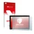 Parte frontal de un envase de producto con el logotipo de la marca upscreen. Al lado se muestra el dispositivo Hannspree Pad A