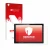 Parte frontal de un envase de producto con el logotipo de la marca upscreen. Al lado se muestra el dispositivo Acer ACTAB1022 