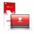 Parte frontal de un envase de producto con el logotipo de la marca upscreen. Al lado se muestra el dispositivo HP EliteBook 85