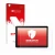 Parte frontal de un envase de producto con el logotipo de la marca upscreen. Al lado se muestra el dispositivo Acer Iconia Tab