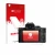 Parte frontal de un envase de producto con el logotipo de la marca upscreen. Al lado se muestra el dispositivo Panasonic Lumix