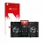 Parte frontal de un envase de producto con el logotipo de la marca upscreen. Al lado se muestra el dispositivo Denon DJ Prime 