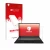 Parte frontal de un envase de producto con el logotipo de la marca upscreen. Al lado se muestra el dispositivo MSI Summit E16 