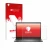 Parte frontal de un envase de producto con el logotipo de la marca upscreen. Al lado se muestra el dispositivo Dell Latitude 1