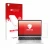 Parte frontal de un envase de producto con el logotipo de la marca upscreen. Al lado se muestra el dispositivo HP EliteBook 83