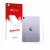 Parte frontal de un envase de producto con el logotipo de la marca upscreen. Al lado se muestra el dispositivo Apple iPad Mini