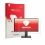 Parte frontal de un envase de producto con el logotipo de la marca upscreen. Al lado se muestra el dispositivo Dell 22 SE2225H