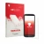Parte frontal de un envase de producto con el logotipo de la marca upscreen. Al lado se muestra el dispositivo Point Mobile PM