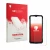 Parte frontal de un envase de producto con el logotipo de la marca upscreen. Al lado se muestra el dispositivo Doogee Fire 5 P