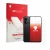 Parte frontal de un envase de producto con el logotipo de la marca upscreen. Al lado se muestra el dispositivo Xiaomi Redmi No