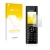 Parte frontal de un envase de producto con el logotipo de la marca upscreen. Al lado se muestra el dispositivo AVM Fritz!Fon C