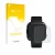 Parte frontal de un envase de producto con el logotipo de la marca upscreen. Al lado se muestra el dispositivo Fitbit Versa co