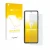 Parte frontal de un envase de producto con el logotipo de la marca upscreen. Al lado se muestra el dispositivo Samsung Galaxy 