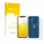 Parte frontal de un envase de producto con el logotipo de la marca upscreen. Al lado se muestra el dispositivo Apple iPhone 12