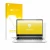 Parte frontal de un envase de producto con el logotipo de la marca upscreen. Al lado se muestra el dispositivo HP EliteBook x3