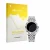 Parte frontal de un envase de producto con el logotipo de la marca upscreen. Al lado se muestra el dispositivo Rolex Datejust 
