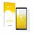 Parte frontal de un envase de producto con el logotipo de la marca upscreen. Al lado se muestra el dispositivo Hisense A9 con 