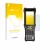 Parte frontal de un envase de producto con el logotipo de la marca upscreen. Al lado se muestra el dispositivo Zebra MC9400 co