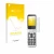 Parte frontal de un envase de producto con el logotipo de la marca upscreen. Al lado se muestra el dispositivo Doro 2820 con s