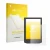 Parte frontal de un envase de producto con el logotipo de la marca upscreen. Al lado se muestra el dispositivo PocketBook Vers