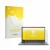 Parte frontal de un envase de producto con el logotipo de la marca upscreen. Al lado se muestra el dispositivo ASUS Chromebook