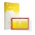 Parte frontal de un envase de producto con el logotipo de la marca upscreen. Al lado se muestra el dispositivo Tabwee K10 con 