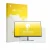 Parte frontal de un envase de producto con el logotipo de la marca upscreen. Al lado se muestra el dispositivo HP Series 5 Pro