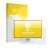 Parte frontal de un envase de producto con el logotipo de la marca upscreen. Al lado se muestra el dispositivo Eizo Flexscan E