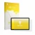 Parte frontal de un envase de producto con el logotipo de la marca upscreen. Al lado se muestra el dispositivo BNCF Bpad 10 co