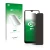 Parte frontal de un envase de producto con el logotipo de la marca upscreen. Al lado se muestra el dispositivo Wiko View 4 con