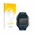 Parte frontal de un envase de producto con el logotipo de la marca upscreen. Al lado se muestra el dispositivo Garmin Forerunn