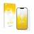 Parte frontal de un envase de producto con el logotipo de la marca upscreen. Al lado se muestra el dispositivo Apple iPhone 14