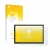 Parte frontal de un envase de producto con el logotipo de la marca upscreen. Al lado se muestra el dispositivo Acepad A150 con