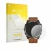 Parte frontal de un envase de producto con el logotipo de la marca upscreen. Al lado se muestra el dispositivo Garmin D2 Mach 