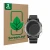 Parte frontal de un envase de producto con el logotipo de la marca ScreenLeaf. Al lado se muestra el dispositivo Garmin Fenix 