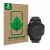 Parte frontal de un envase de producto con el logotipo de la marca ScreenLeaf. Al lado se muestra el dispositivo Garmin Fenix 