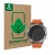 Parte frontal de un envase de producto con el logotipo de la marca ScreenLeaf. Al lado se muestra el dispositivo Garmin Fenix 