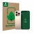 Parte frontal de un envase de producto con el logotipo de la marca ScreenLeaf. Al lado se muestra el dispositivo Apple iPhone 