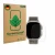 Parte frontal de un envase de producto con el logotipo de la marca ScreenLeaf. Al lado se muestra el dispositivo Apple Watch U