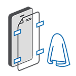 Gráfico con protector de pantalla, tiras de alineación y paño de microfibra – accesorios para la instalación del protector.